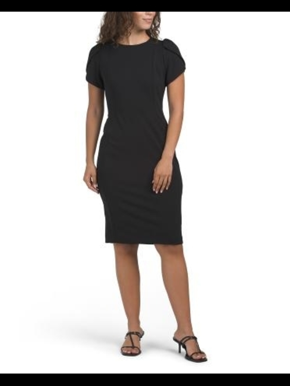Calvin Klein Black Short-Sleeve Midi Sheath Dress with Puff Detail